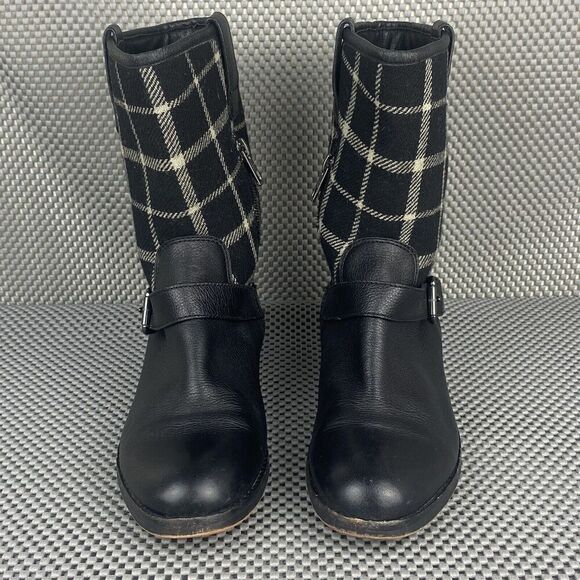 Coach Mackie Boots Womens 5 B Black Leather Wool Neoprene Plaid Mid Calf Casual - Picture 5 of 13